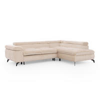 ECKSOFA mit Schlaffunktion und Bettkasten Bonnie aus Hellbeige Cord-Stoff mit verstellbaren Kopfstützen und Armlehne - Ottomane rechts - Beige/Schwarz, Holz/Textil (275/210cm) - S-Style Möbel