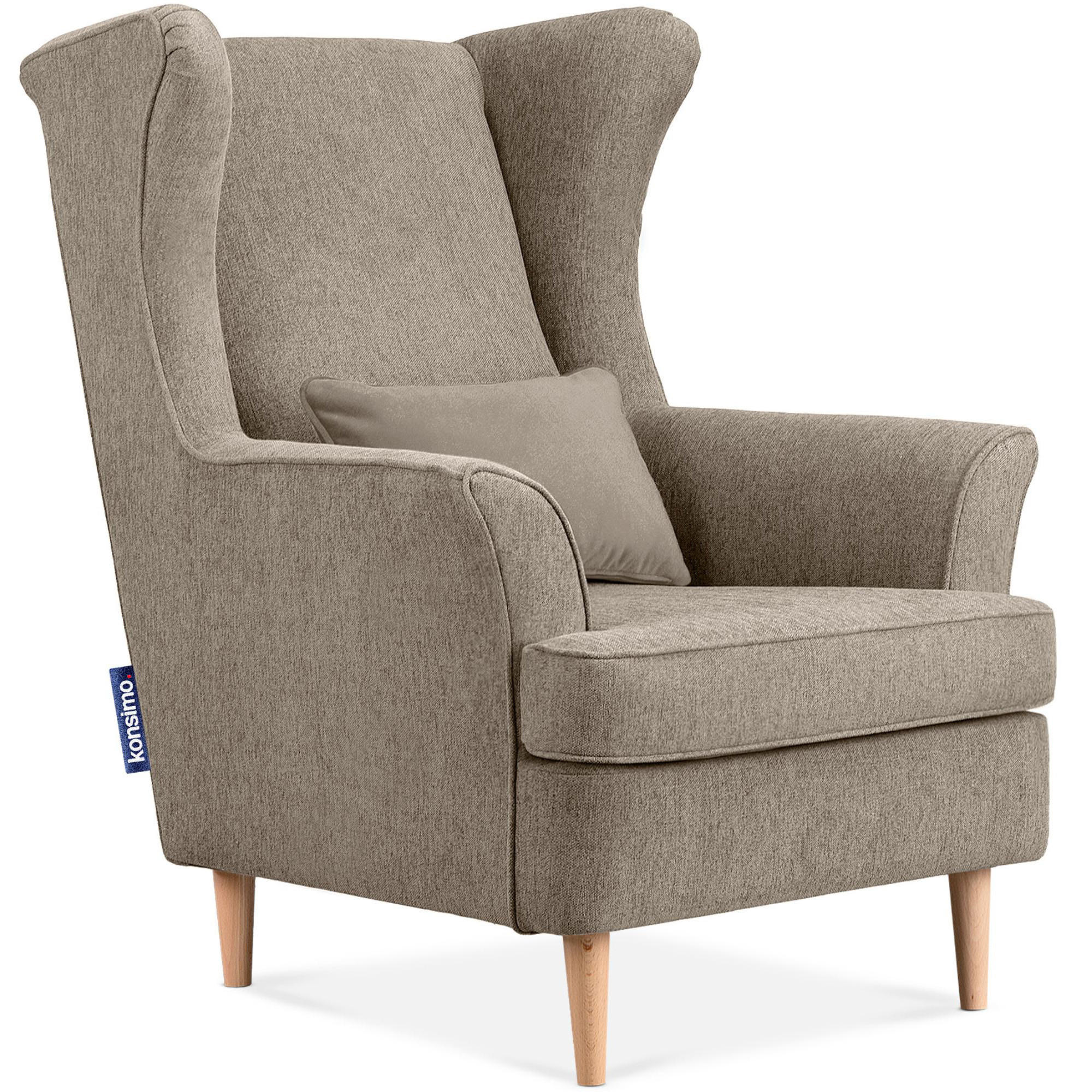 OHRENSESSEL STRALIS inklusive dekorativem Kissen, hellbraun - Hellbraun, Textil (82/108/80cm) - KONSIMO®