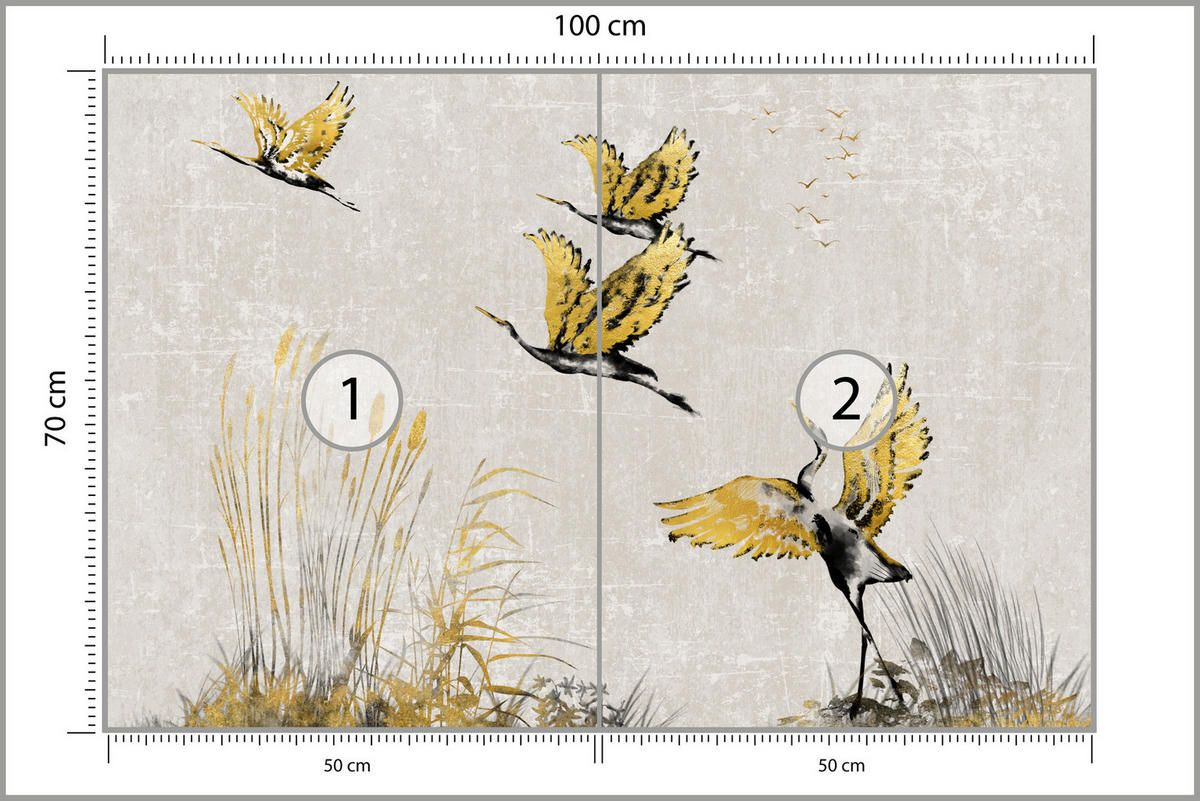 FOTOTAPETE Vögel Pflanzen Beton Abstraktion 100x70 - Gelb/Beige, Papier (100/70cm) - Muralo
