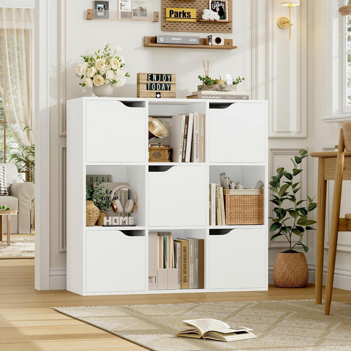 BÜCHERREGAL mit 5 Türen 90x90 cm weiß - Weiß, Holzwerkstoff (90/90/29cm)