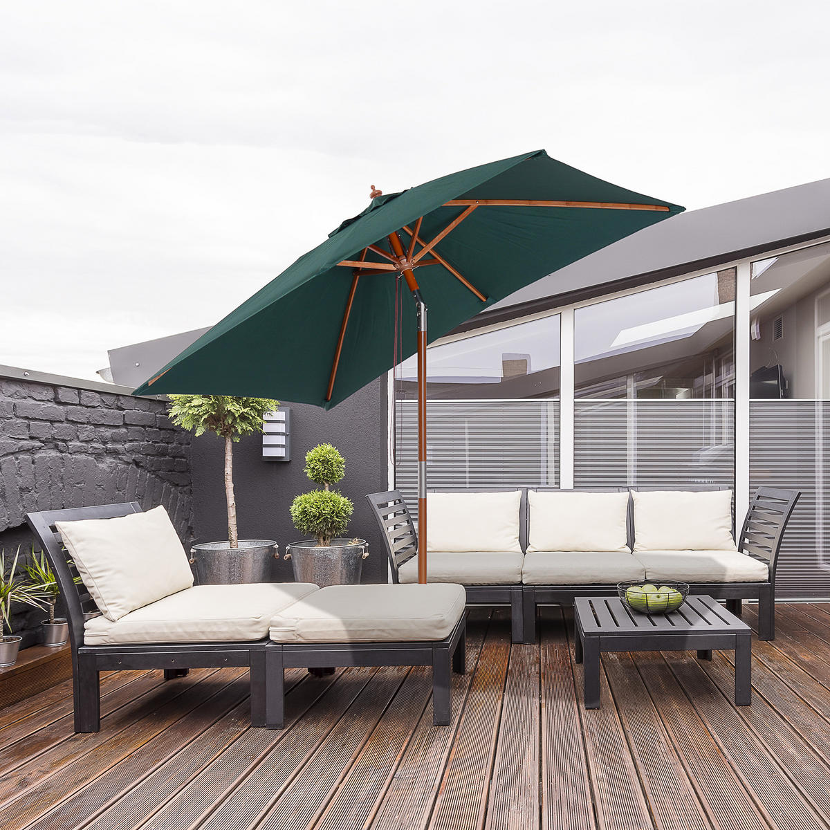SONNENSCHIRM DE-05590 Knickbar, rechteckig, 3-stufig Grün - Grün, Holz (150/200cm) - ComfortXL