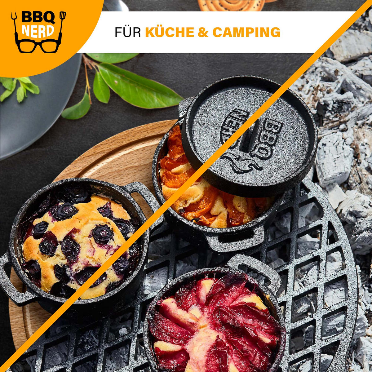 MINI-DUTCH-OVEN Gusseisen Feuertopf Gusstopf Grilltopf | Gusseisentopf 11x5cm - Schwarz, Metall (12/7/12cm) - BBQ Nerd