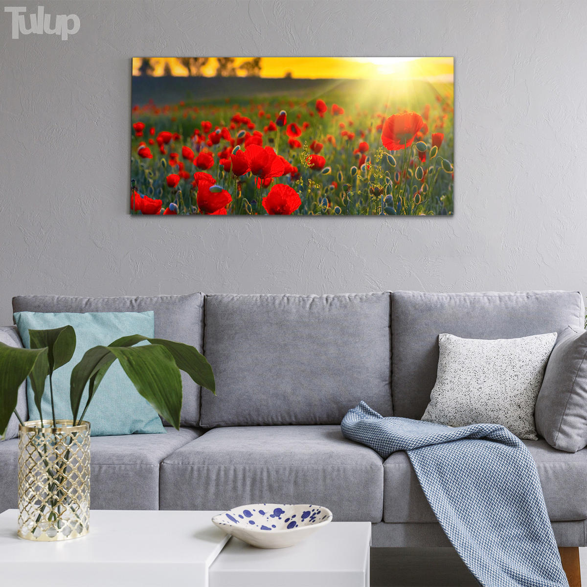 GLASBILD 120x60 cm Sonnenuntergangsfeld - Rot, Glas (120/60cm) - TULUP