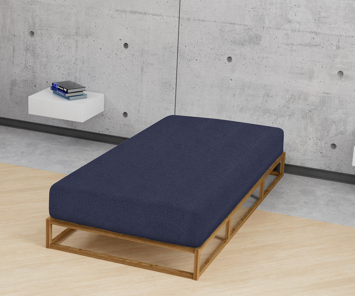 SPANNBETTTUCH Biber Melange UNI marine, 180x200 cm - 200x200 cm - Dunkelblau, Textil (200/200cm) - biberna