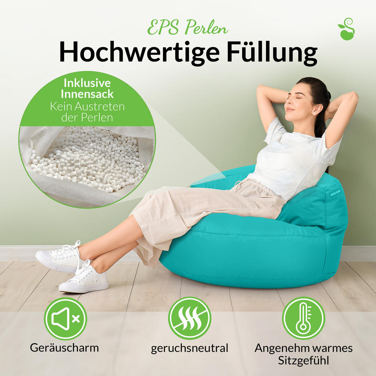 INDOOR OUTDOOR SITZSACK Lounge Sofa - Türkis, Textil (90/50/50cm) - Green Bean