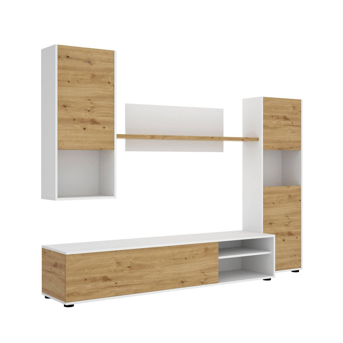 WOHNWAND Holz-Effekt Geknotete Eiche, Weiß 41x220h180 - Braun, Holzwerkstoff (220/180/41cm) - DMORA