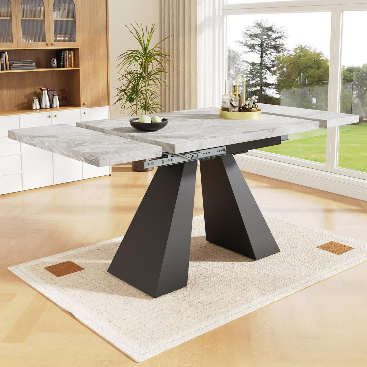 ESSTISCH 99-159/74/77 cm Schwarz/Grau aus MDF/Metall mit Ausziehfunktion - Schwarz, Holzwerkstoff (159/74/77cm) - OKMYHOME