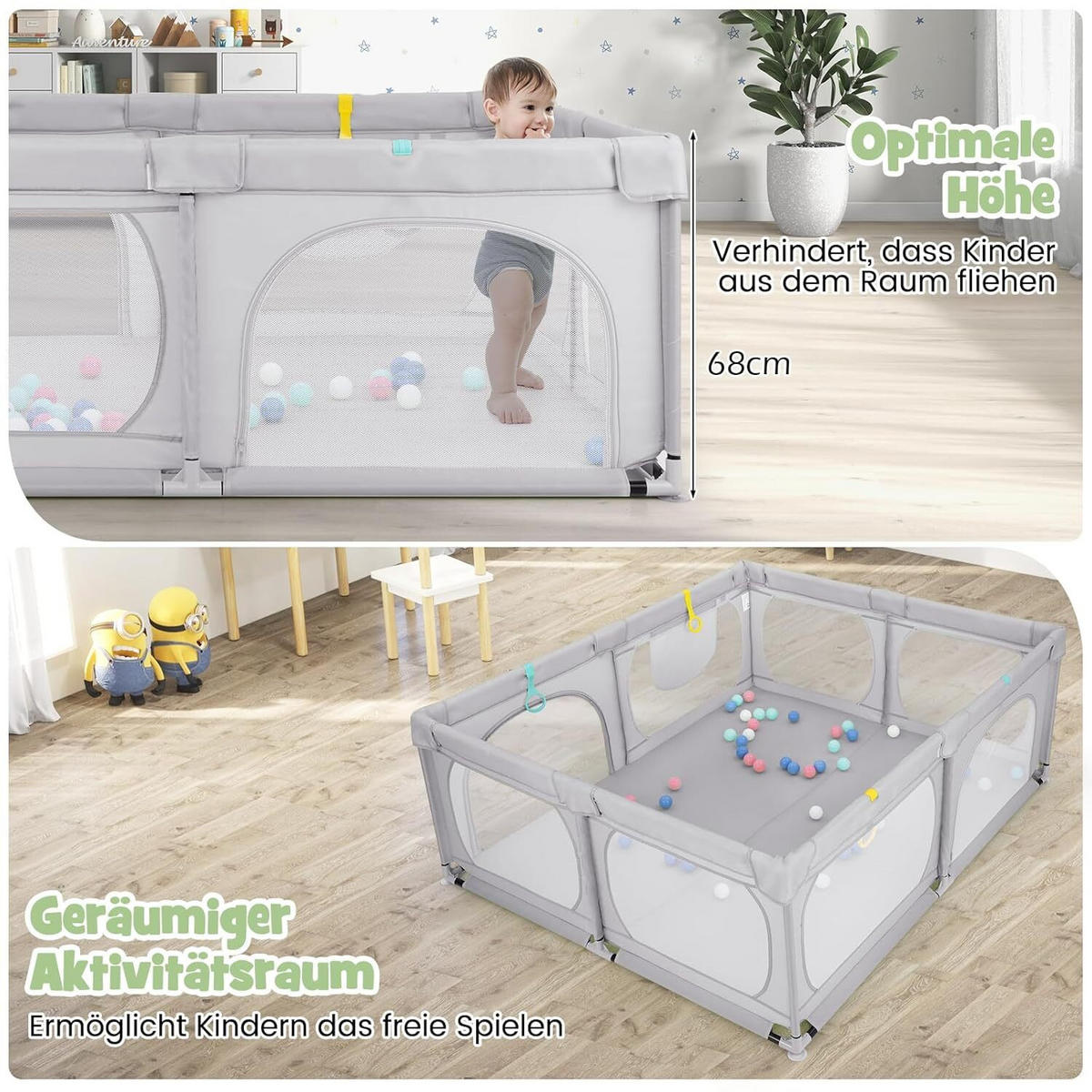 LAUFGITTER 69cm Hellgrau - Hellgrau, Metall (158/189cm) - COSTWAY