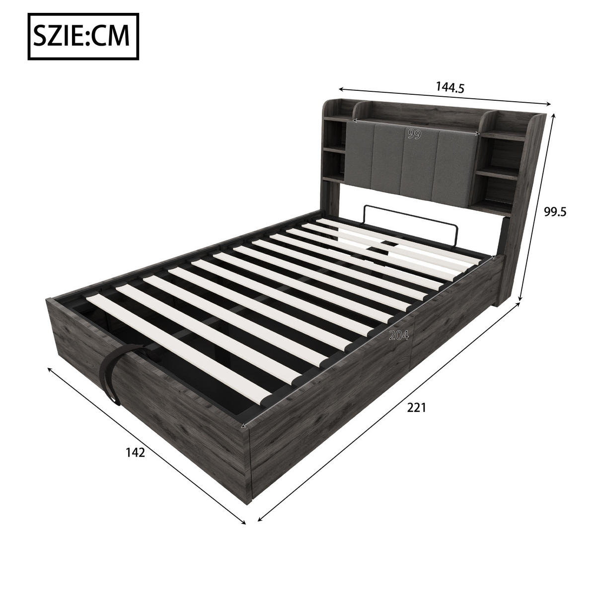 BETT 140/200 cm aus MDF mit USB-Anschluss, Stauraum, Grau - Grau, Holzwerkstoff (140/200cm) - OKMYHOME