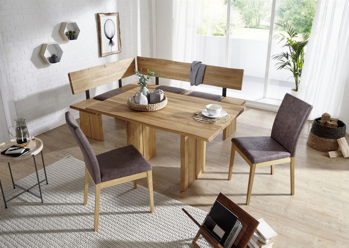 ECKBANKGRUPPE Dalila aus Massivholz Wildeiche geölt Polster Braun - Braun, Holz (203/1/153cm) - 58aufmkessel