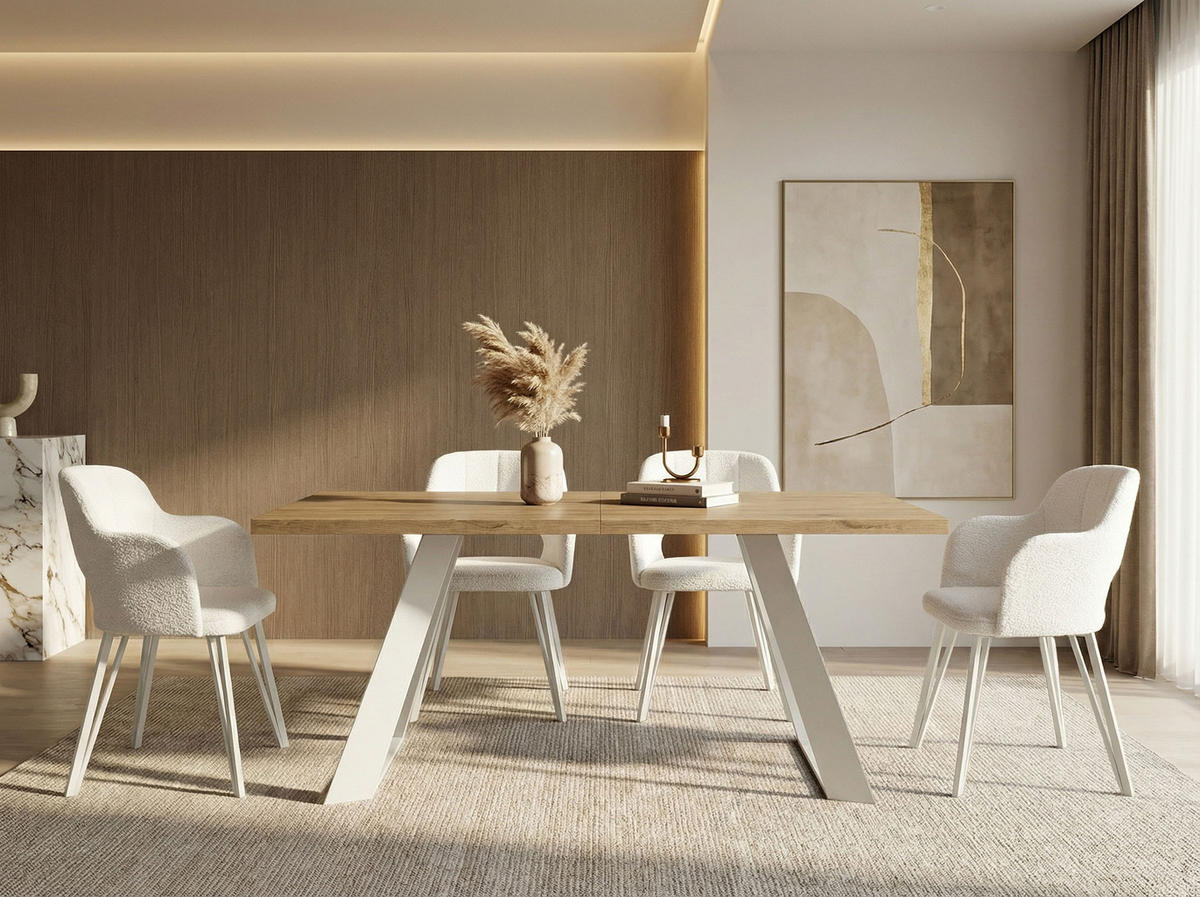 ESSTISCH Colter Weiß rechteckig ausziehbar, Lancelot Eiche 140-240/80/76 cm - Eichefarben/Weiß, Holzwerkstoff/Metall (140/80/76cm) - WFL GROUP