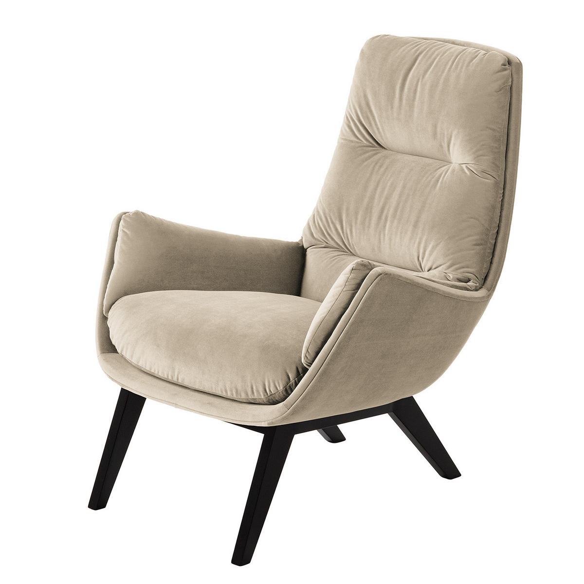 SESSEL mit Holzfüßen - Beige/Schwarz, Eichenholz/Textil (83/95/97cm) - home24