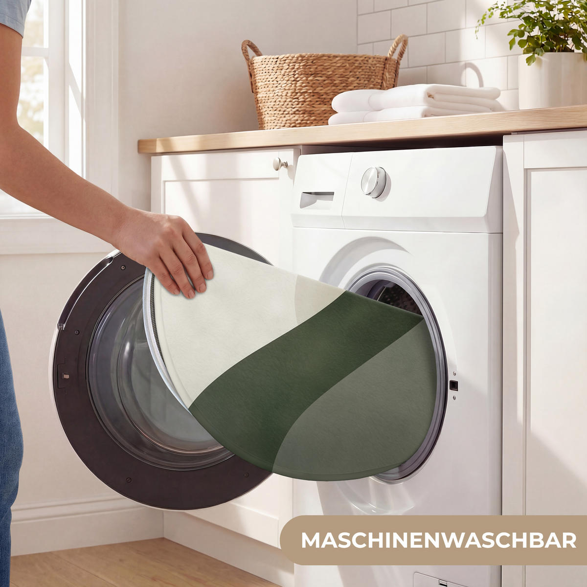 WC-VORLEGER Japandi - Grün - Abstrakt - Modern Toilettenteppich 70x70 cm - Grün, Kunststoff/Textil (70/70cm) - OnlyWow