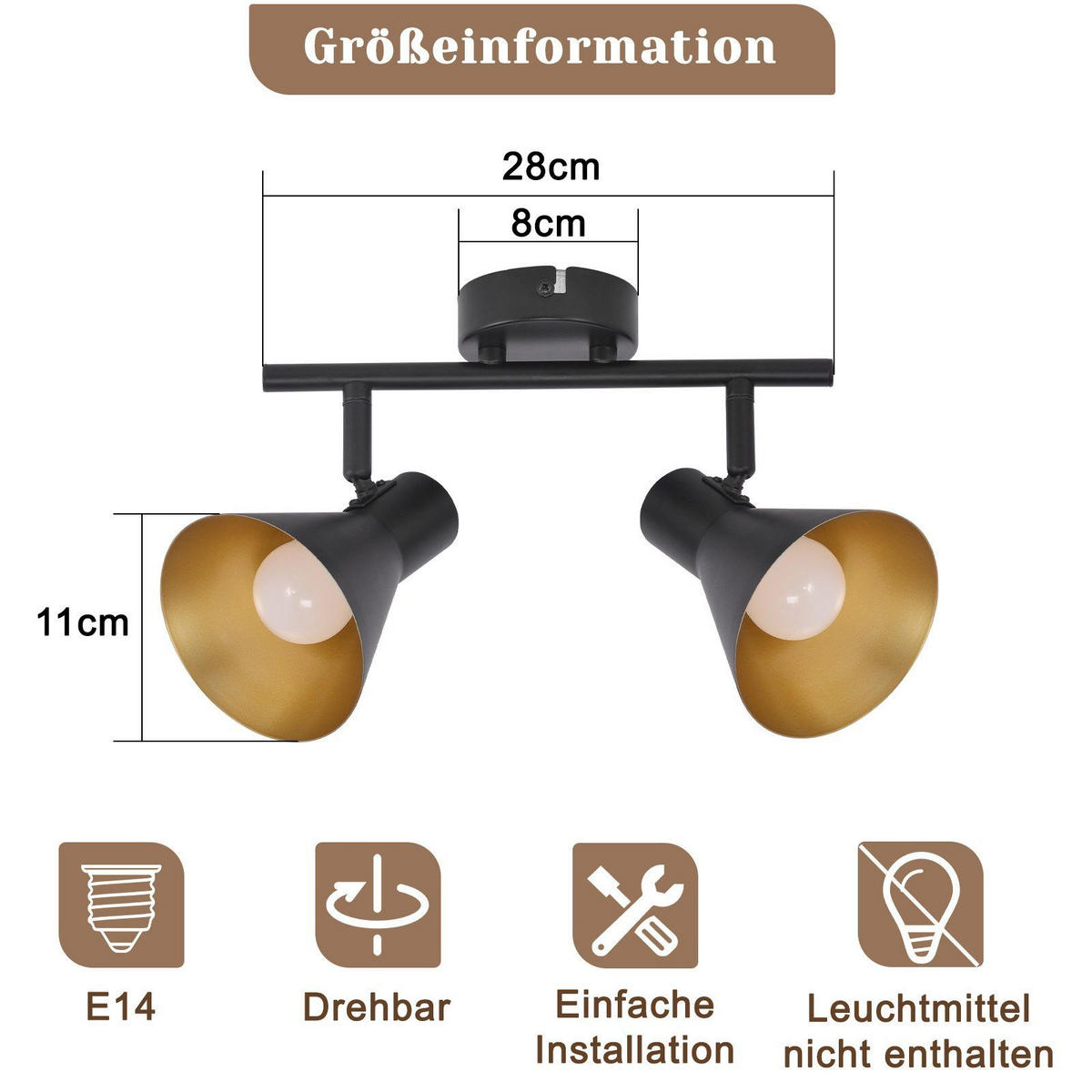 DECKENSTRAHLER Arya 25/11/21cm - Schwarz, Metall (25/11/21cm) - ZMH
