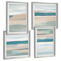 BILDER SET 4er Set - 50x50 cm & 40x60 cm Silberner Rahmen - Abstrakte blaue Landschaften - Silberfarben, Kunststoff (50/50cm) - TULUP
