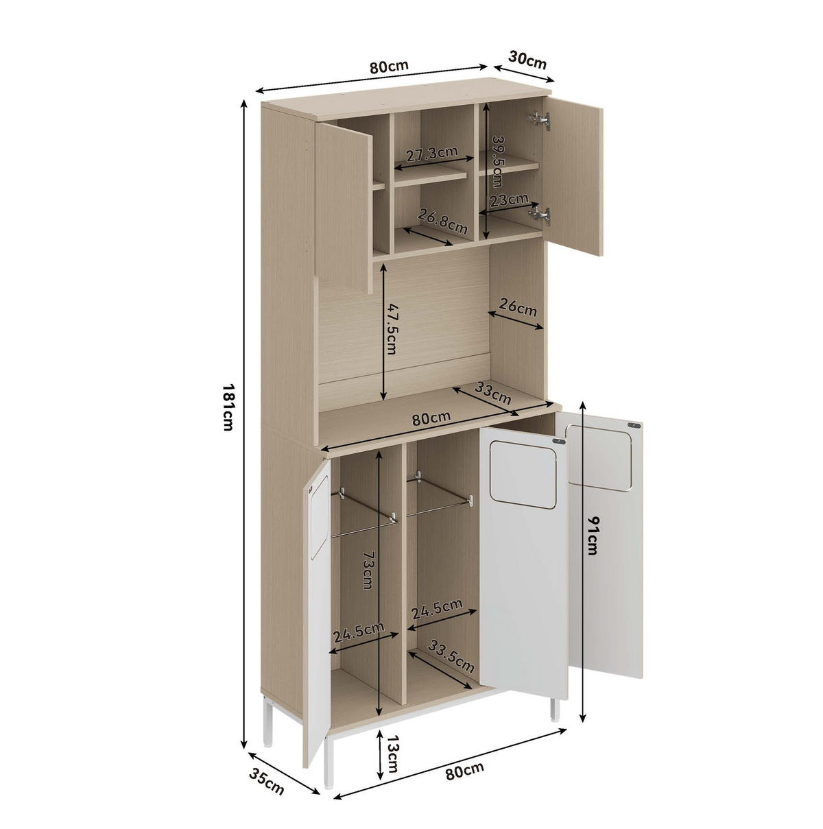 BUFFET 80/181/35 cm Weiß aus MDF mit Mikrowellenfach - Weiß, Holzwerkstoff (35/181/80cm) - OKMYHOME