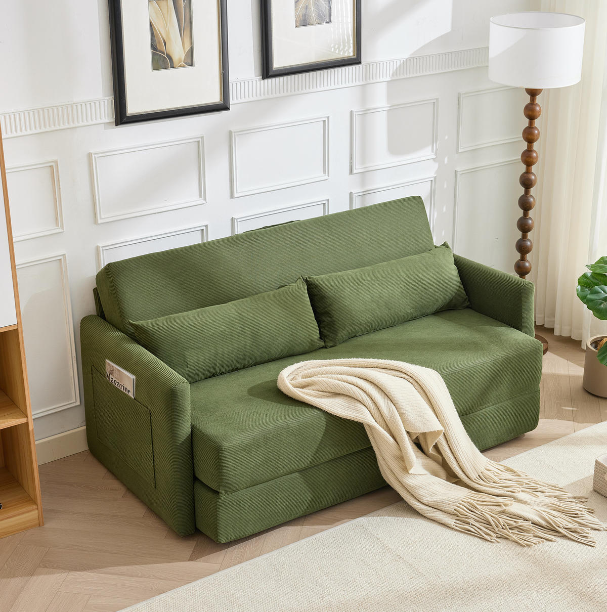 SOFABETT 2-Sitzer klappbar 165 cm Cord Grün - Grün, Metall (165/82/92cm) - Meubliv
