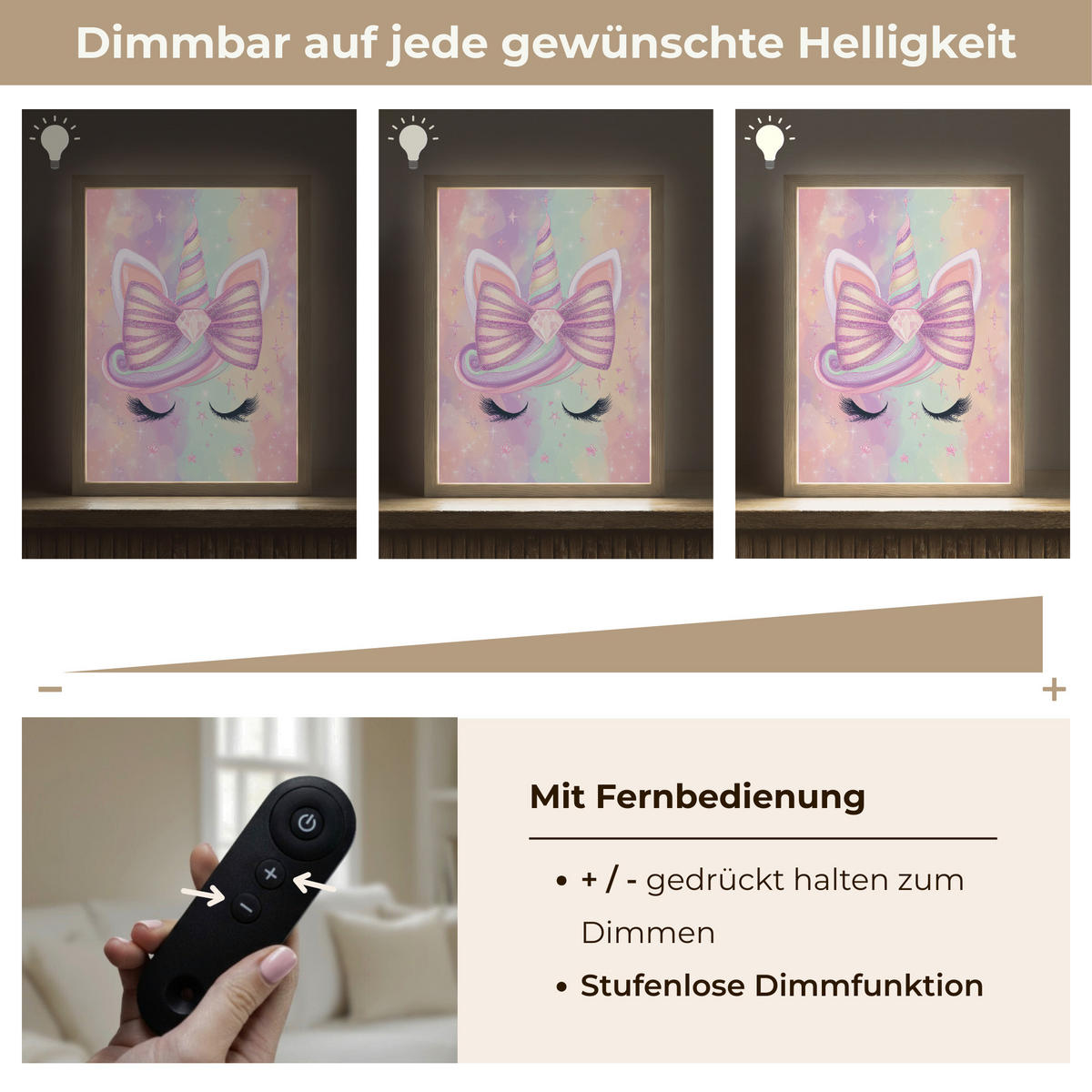 NÁSTĚNNÁ LAMPA S AKUMULÁTOREM Jednorožec - Třpytky - Duha - Pastelové barvy 30x40 cm - světle růžová, kompozitní dřevo (30/40/8cm) - OnlyWow