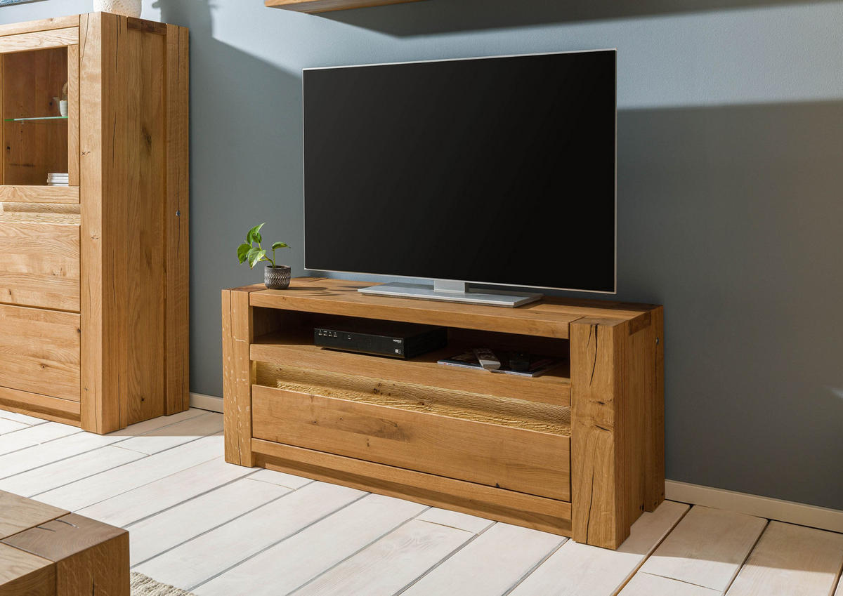 TV-BOARD Wildeiche 123x40x53 braun geölt KENT #309 - Braun, Holz (123/53/40cm) - Massivmoebel24