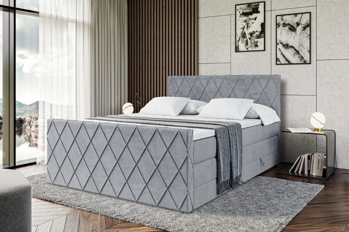 BOXSPRINGBETT LEPARO-Z KING - 140 x 200 - H3/H4 - Grau - Grau, Holzwerkstoff (140/200cm) - ALTDECOR