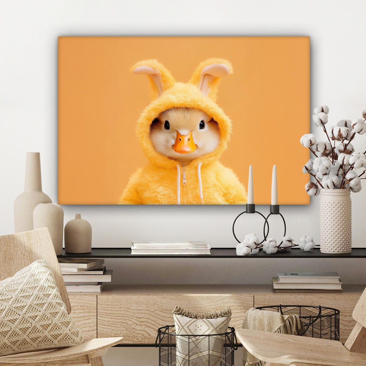LEINWANDBILD Osterhase - Kostüm - Ente Wanddeko 90x60 cm - Gelb, Textil (90/60cm) - MuchoWow