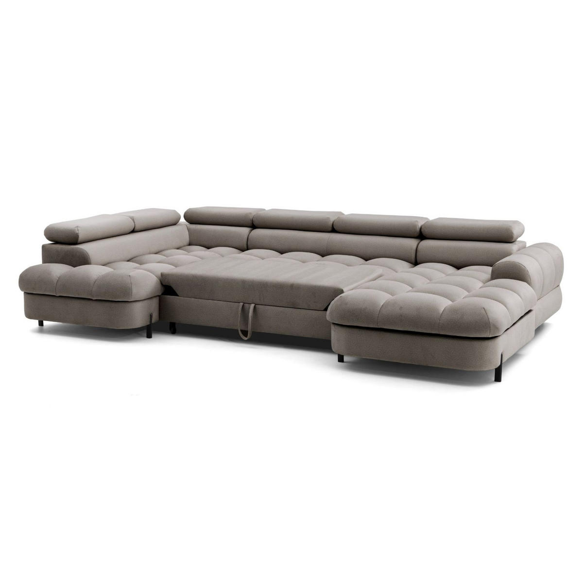 ECKSOFA U-Form BOWL U Links mit Schlaffunktion 125x265 Velours Beige - Beige/Schwarz, Holz/Textil (339/90/195cm) - Muffo