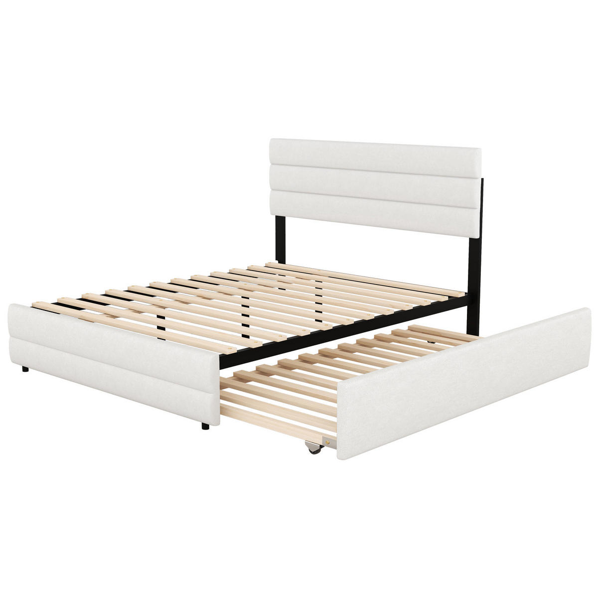 TAPECIRANI krevet 140/200 cm s pomoćnim ležajem i 2 ladice za pohranu, Bež - bež, drvni materijal (140/200cm) - Redom