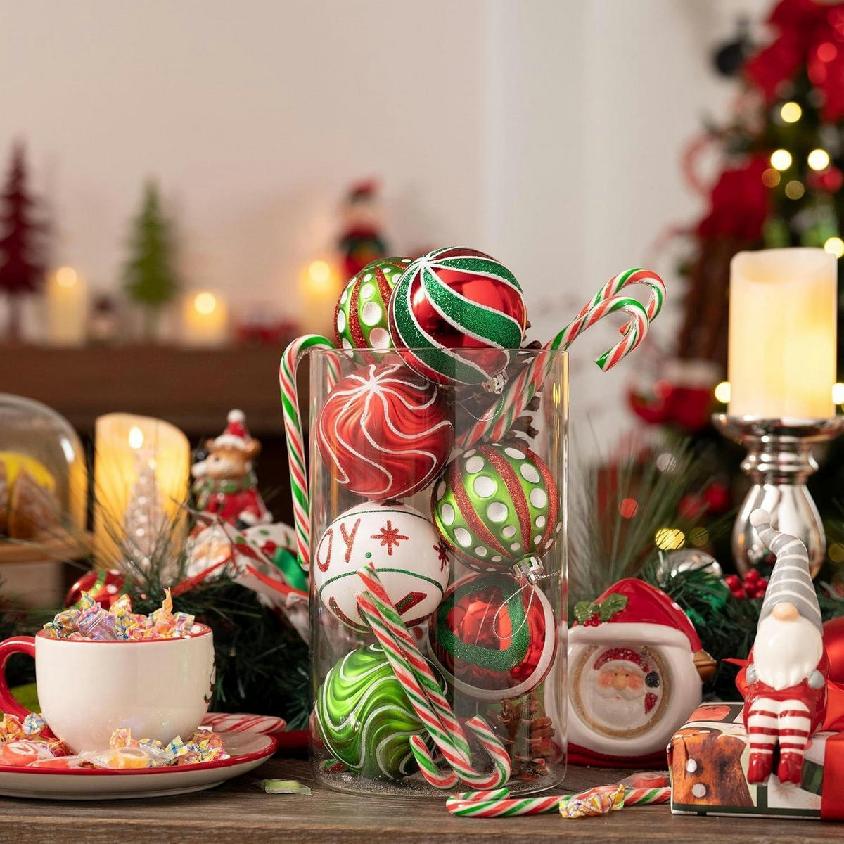 WEIHNACHTSKUGELN 16-teiliges Set 8 cm Rot Grün Weiß - Multicolor, Kunststoff (8/8/8cm)