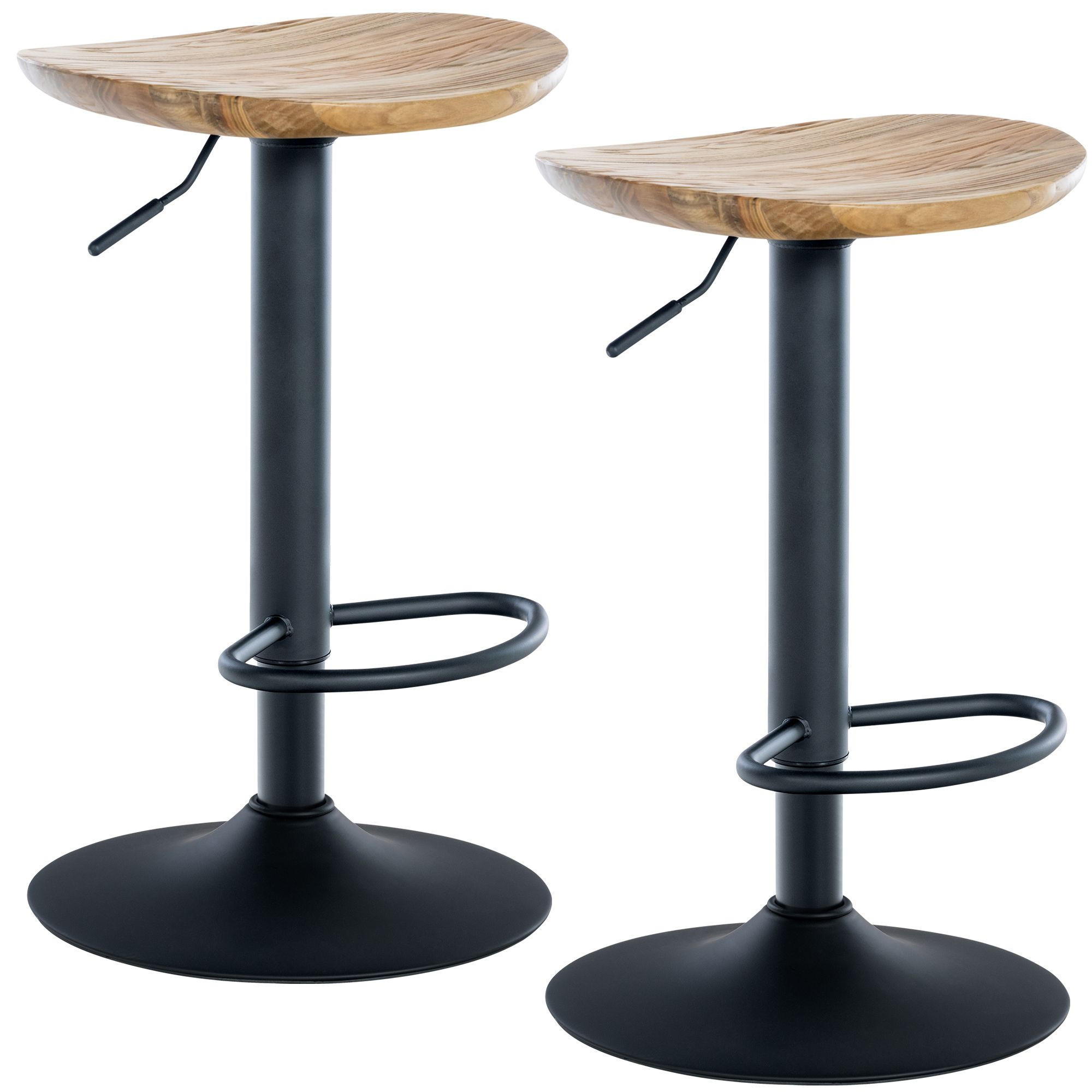 BARHOCKER 2er Set Holz Natura - Schwarz/Naturfarben, Holz/Metall (41/56/39cm) - CLP