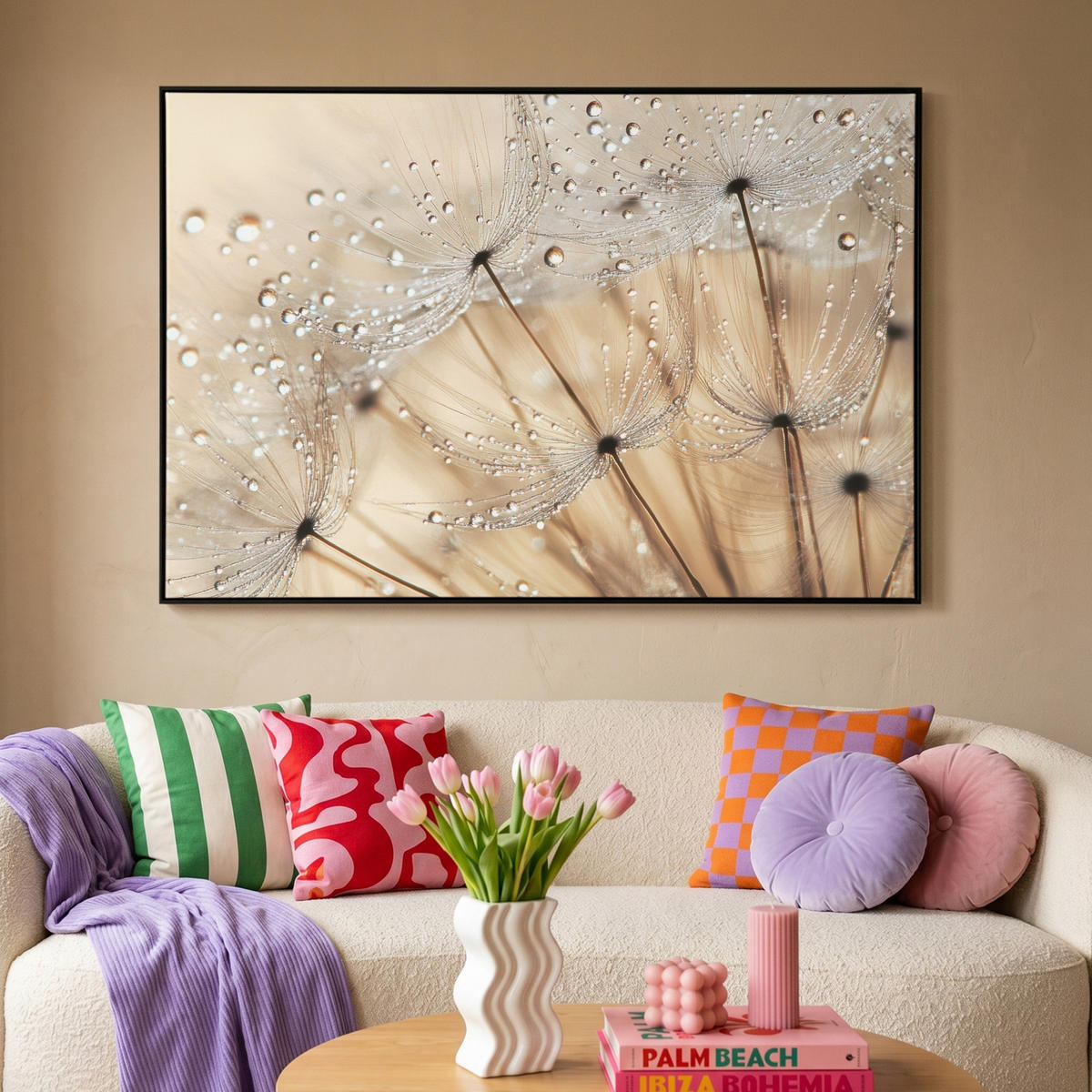 LEINWAND Bilder mit Rahmen - Löwenzahn - Abstrakt - Natur - Beige - 120x80 - Braun, Textil (120/80cm) - MuchoWow