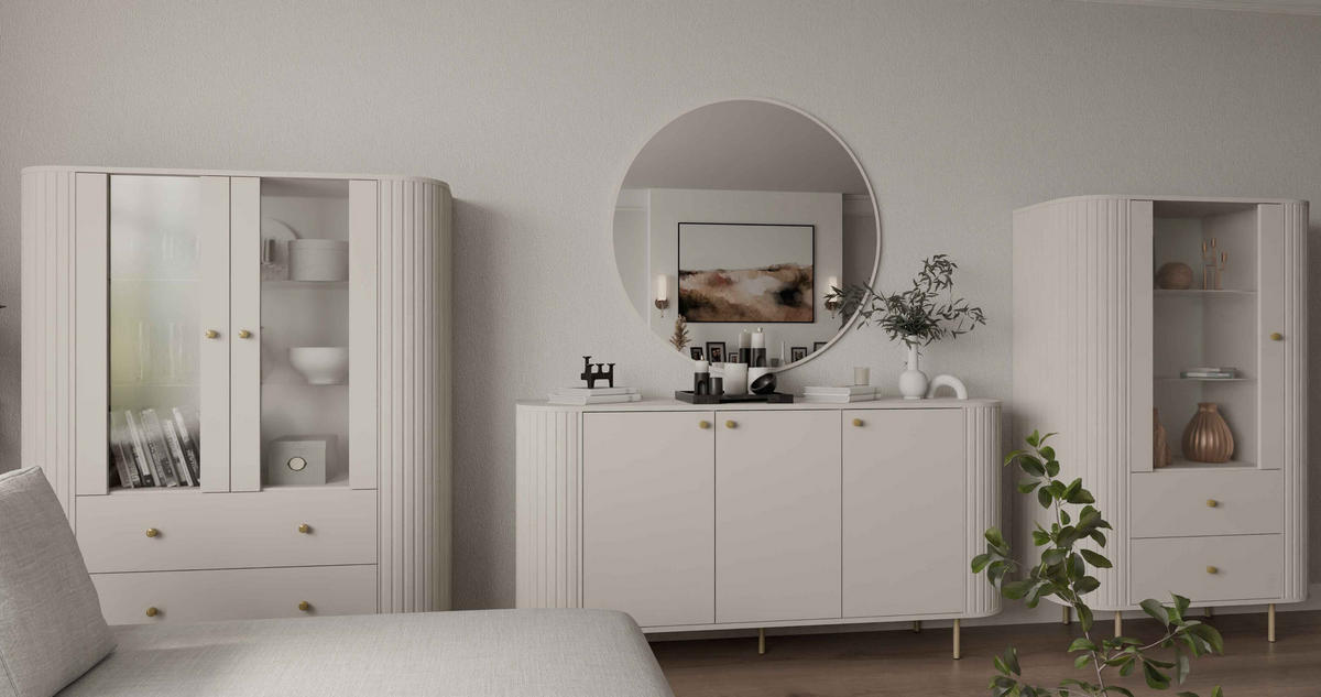 KOMMODE BOLLA 164,6/85,4/42,3cm mit Schubladen 3 Türen Beige - Beige, Holzwerkstoff (164.6/85.4/42.3cm) - MASSENO