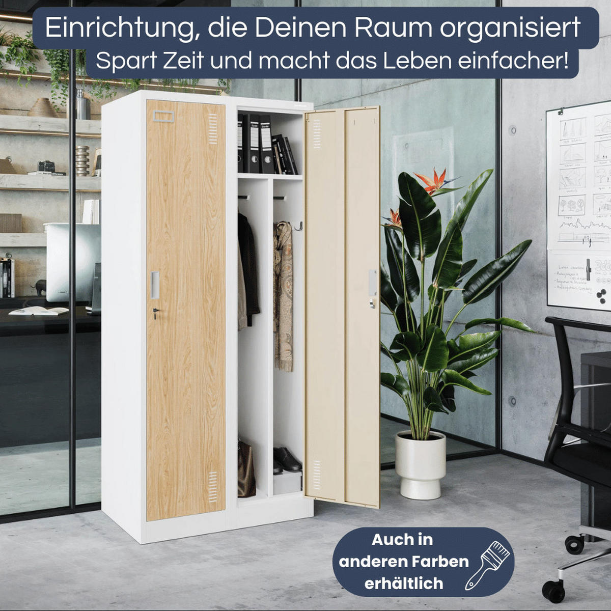 UMKLEIDESCHRANK Spind WIEN 2 Abteile 180x80x50cm Weiß-Sonoma Eiche - Weiß, Metall (80/180/50cm) - DELUKE