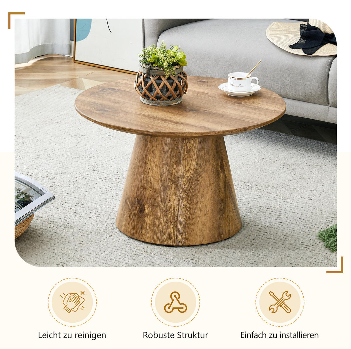COUCHTISCH 60/35 cm in Holzoptik aus MDF mit rutschfesten Filzgleitern - Naturfarben, Holzwerkstoff (60/60/35cm) - OKMYHOME