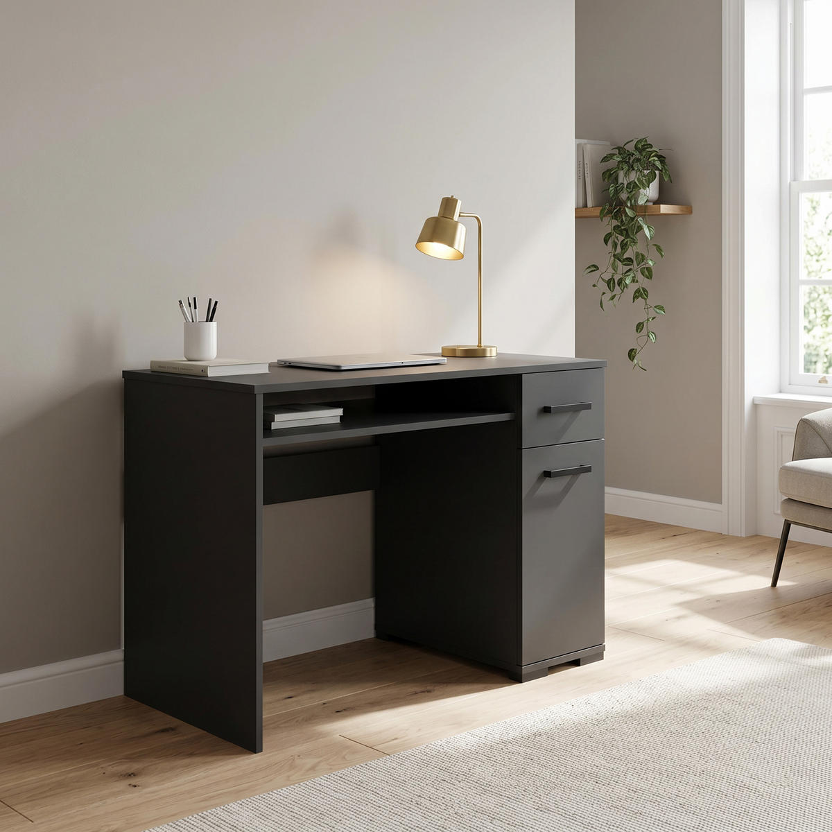 SCHREIBTISCH ALBANO 90x56x75 cm Bürotisch Computertisch, Schwarz - Schwarz, Holzwerkstoff (56/90/75cm) - MASSENO