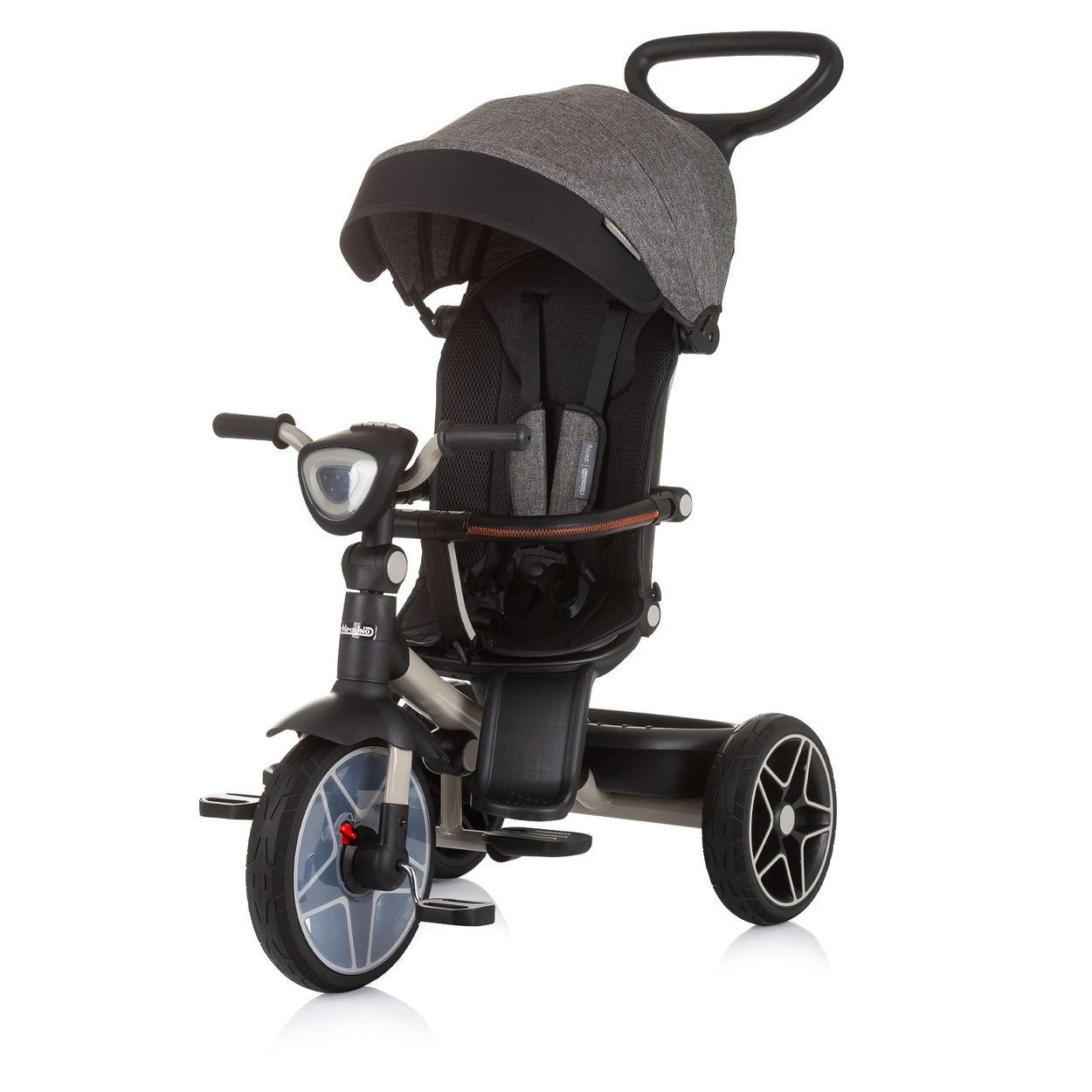 DREIRAD Derby 2 in 1 grau Musik, Licht, Korb, Schiebegriff, Gurt - Grau, Metall (80/50/105cm) - Chipolino