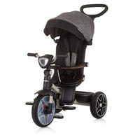 DREIRAD Derby 2 in 1 grau Musik, Licht, Korb, Schiebegriff, Gurt - Grau, Metall (80/50/105cm) - Chipolino