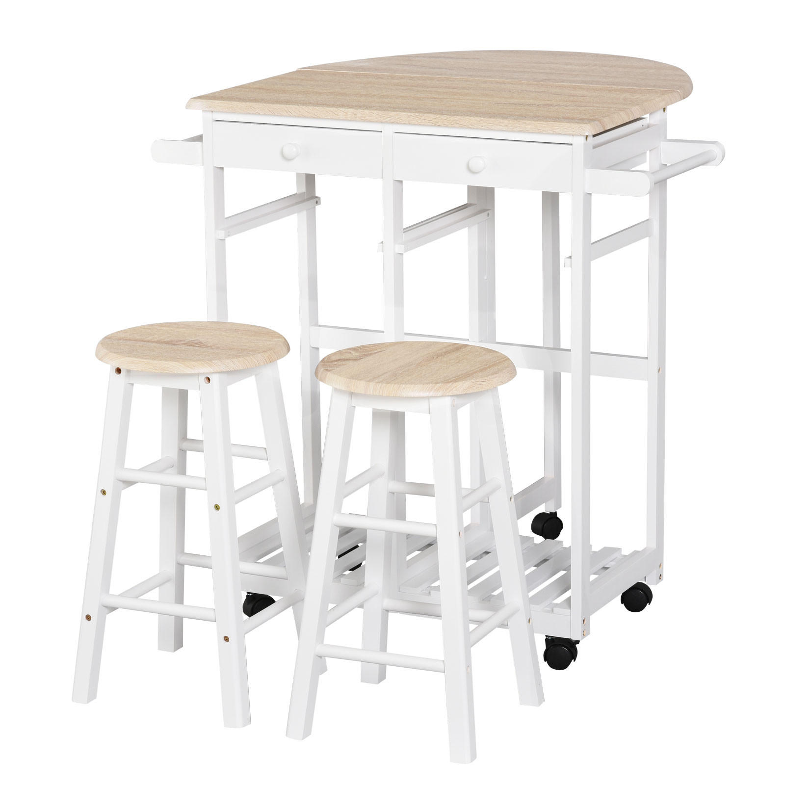 BARTISCH-SET DE-14686 klappbar mit Rollen & 2 Hockern Eiche hell - Beige, Holzwerkstoff (83/74/83cm) - ComfortXL