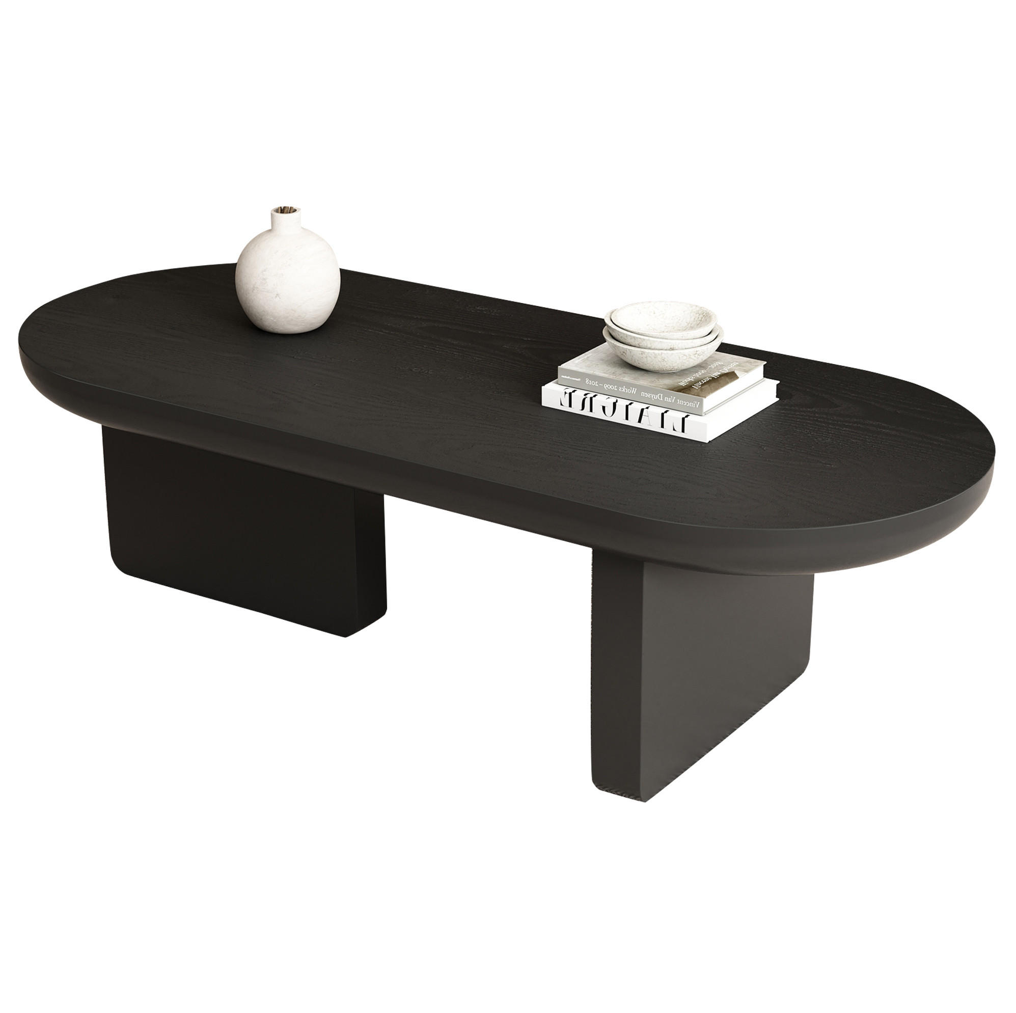 COUCHTISCH 119,7/49,8/35,5 cm Schwarz aus MDF mit ovaler Platte - Schwarz, Holzwerkstoff (49.8/119.7/35.5cm) - OKWISH