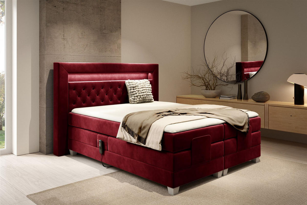 BOXSPRINGBETT Bett Elektrisch Armando - Rot, Holzwerkstoff/Textil (180/200cm) - Fun Möbel