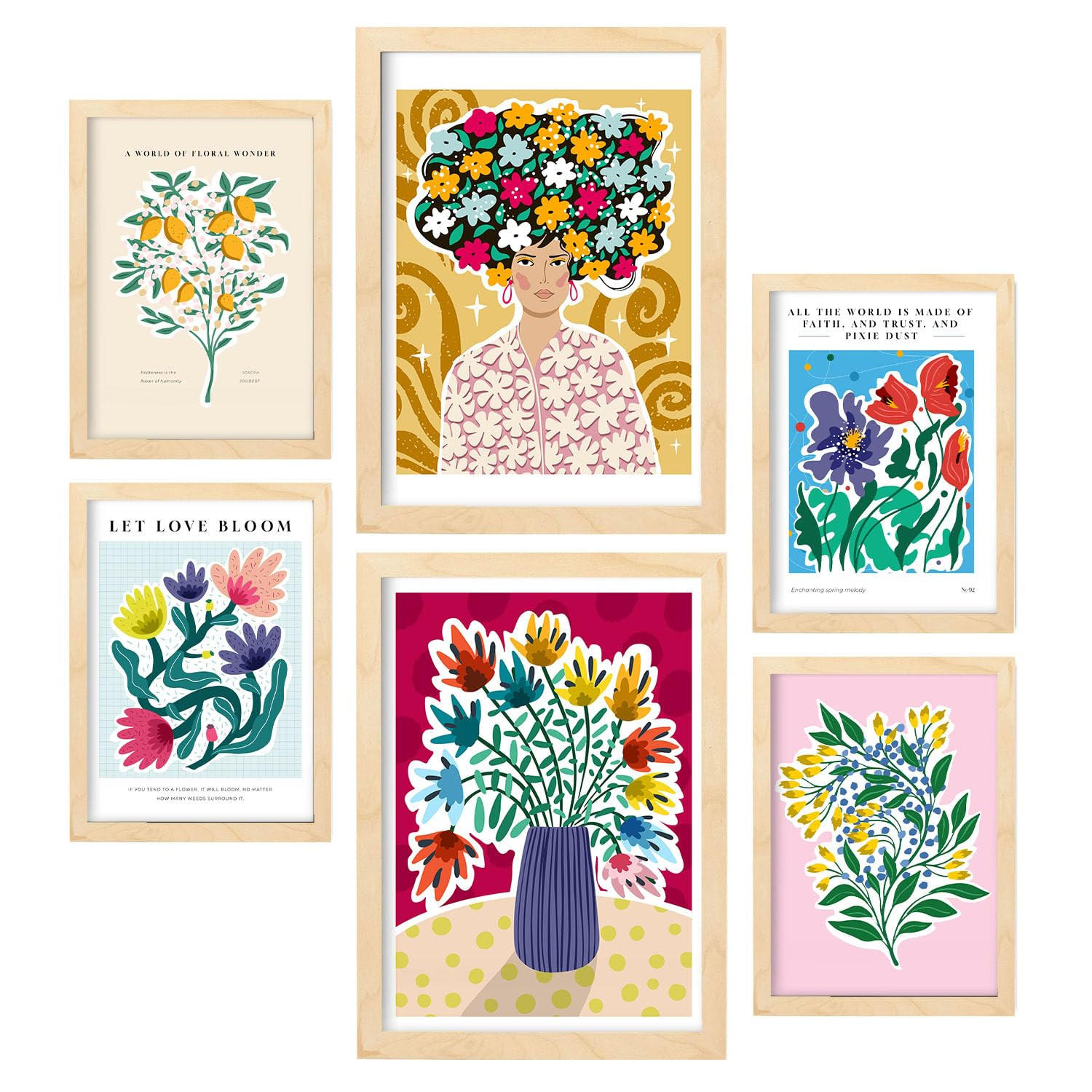 POSTER Set Mit 6 Beeindruckendes Zusammenfassung A3 & A4 Rahmen Aus Hellem Holz - Beige, Papier (29/3cm) - Nacnic