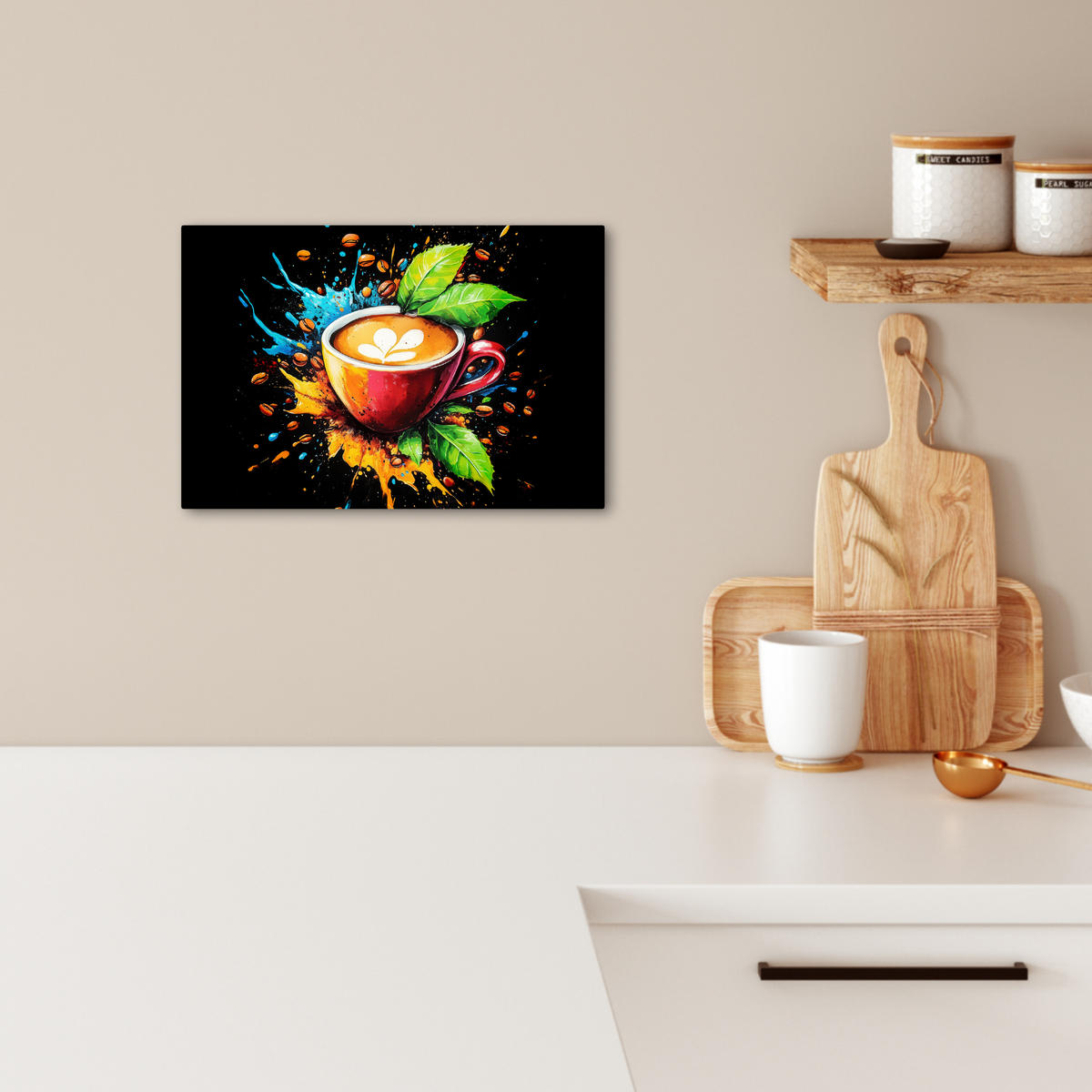LEINWANDBILD Kaffee - Graffiti - Trinken - Abstrakt 30x20 cm - Mokka, Textil (30/20cm) - MuchoWow