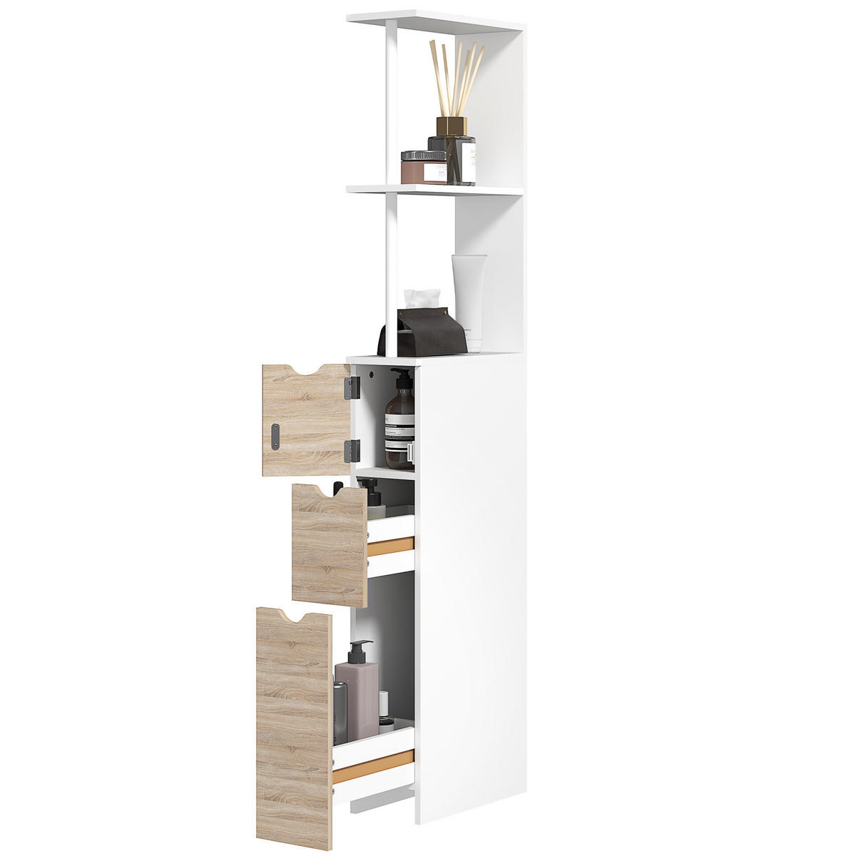 HOCHSCHRANK DE-12500 15/33/137 cm mit 2 Türen Weiß - Naturfarben, Holzwerkstoff (15/136.8/33cm) - ComfortXL