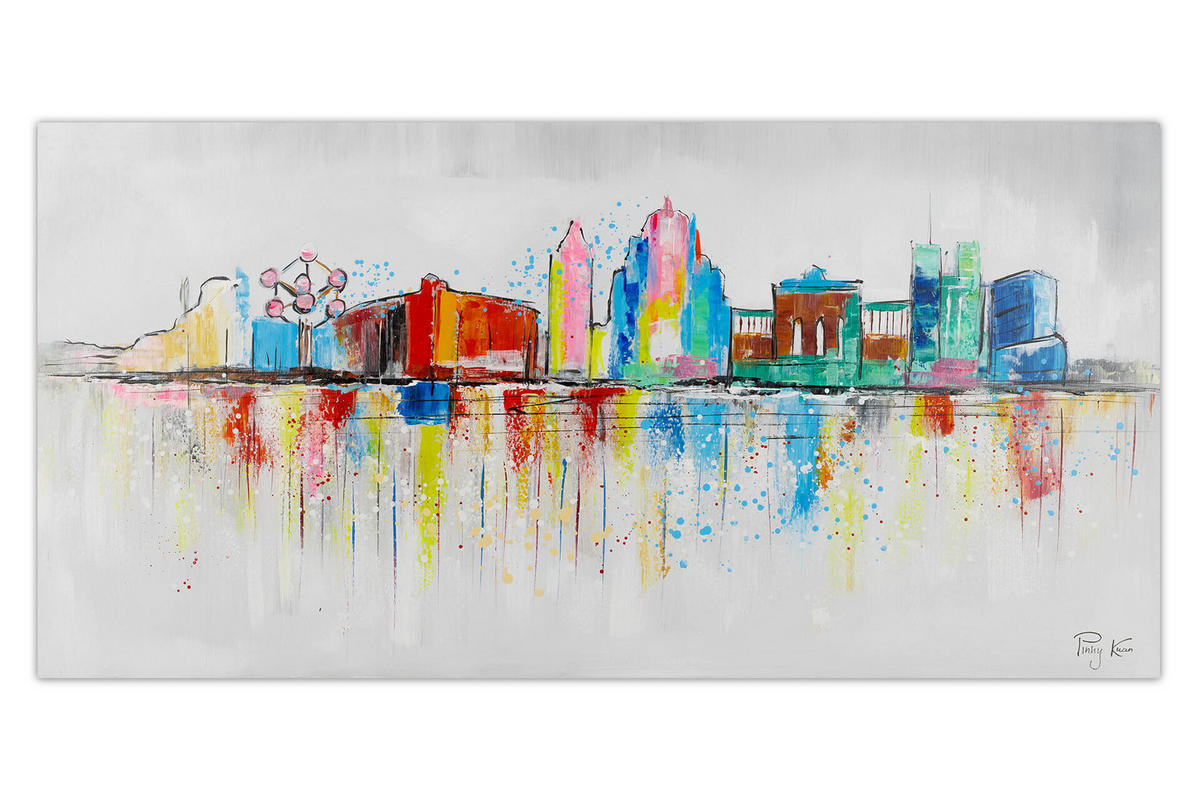 RUČNE MAĽOVANÝ AKRYLOVÝ OBRAZ 120/60 cm, sivý, krajinný motív - sivá, drevo/textil (120/60cm) - KUNSTLOFT