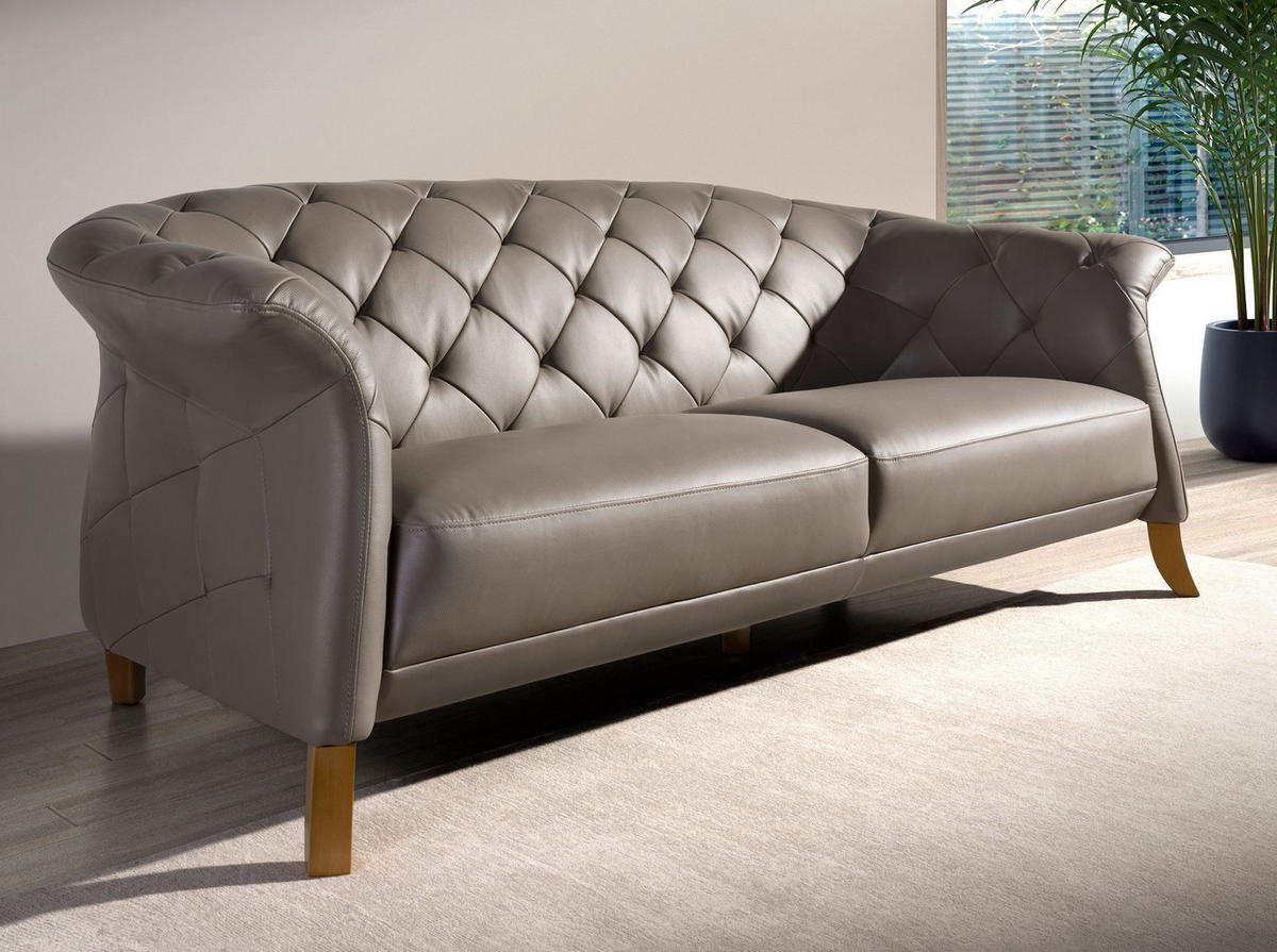 CHESTERFIELD-SOFA Chester sofa 3 sitzer grau leder 262/104/82 cm - Grau/Honig, Leder (262/82/104cm) - ANGEL CERDA