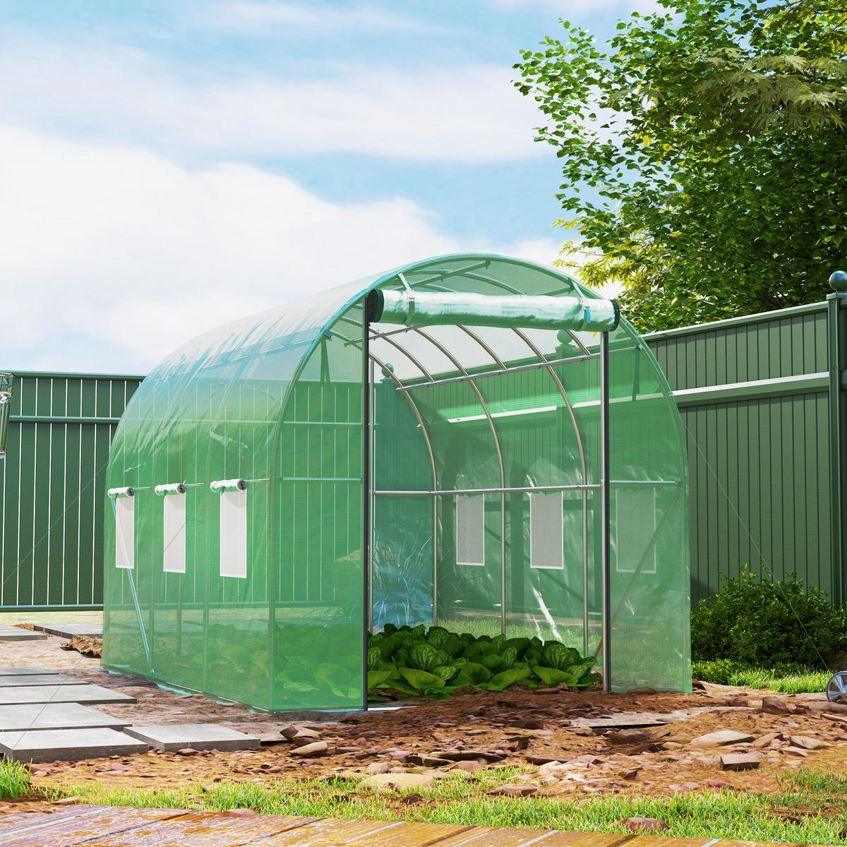 FOLIENTUNNEL, 300L x 200B x 195H cm - Grün, Kunststoff/Metall (200/195/300cm) - Outsunny