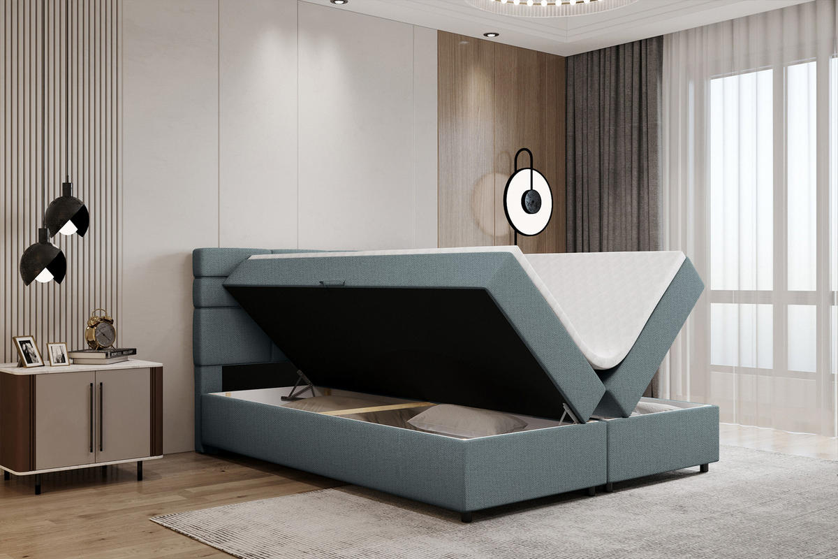BOXBETT Reve 180 x 200 cm mit Bettkasten und Lattenrost ohne matratze - hellblau - Hellblau, Holz (180/200cm) - Panda Möbel