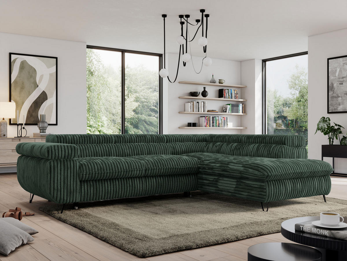 ECKSOFA PEDRO L Grün Cord - Rechts Seite - Schwarz/Grün, Textil/Metall (273/208cm) - MKS