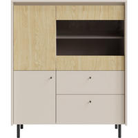 VITRINE Monako mit 2 Schubalden und 3 Türen, Beige Sand - Eichefarben/Beige, Holzwerkstoff/Metall (103/125/42cm) - Beautysofa