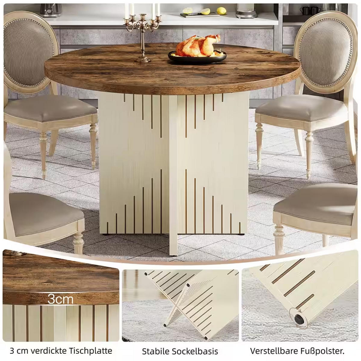 ESSTISCH Rund Farmhouse Braun/Beige MDF 100x100x75 cm - Beige/Braun, Holzwerkstoff (100/100/75cm) - Quality Elegance