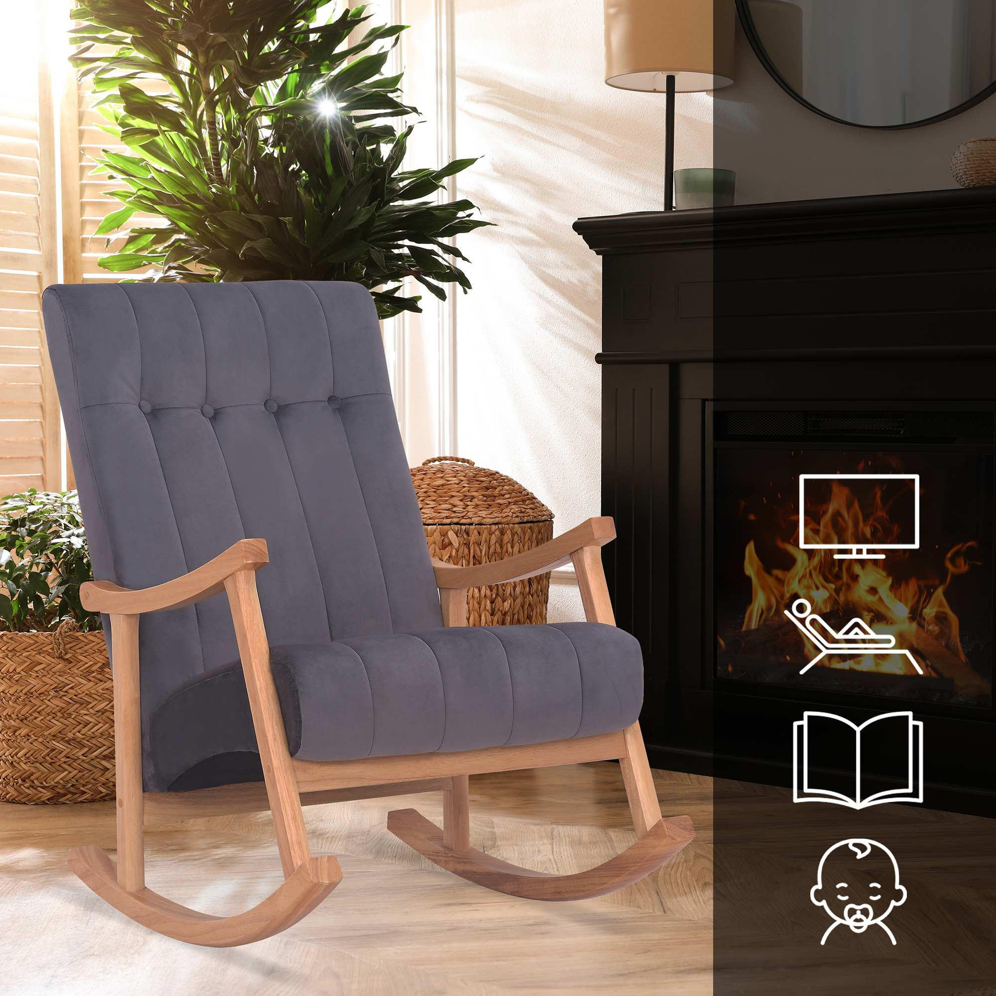 Thumbnail - CLP Schaukelstuhl, Grau, Eukalyptusholz, Textil, 62x98x92 cm, Wohnzimmer, Sessel, Schaukelstühle